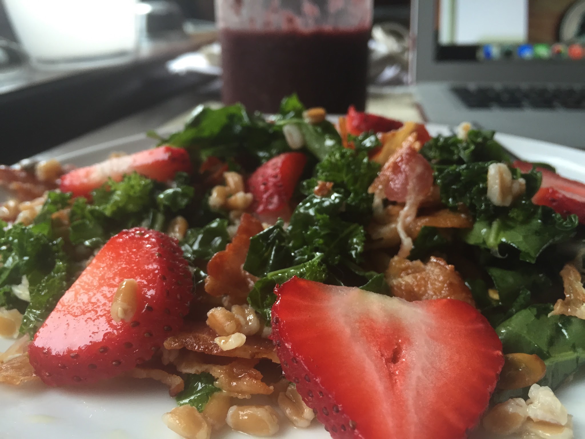 farro kale salad + bacon + strawberries — image 3