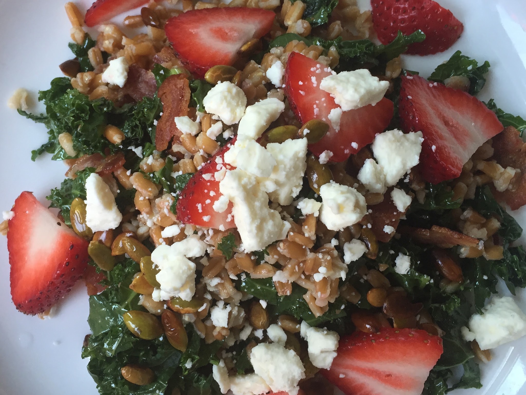 farro kale salad + bacon + strawberries — image 2