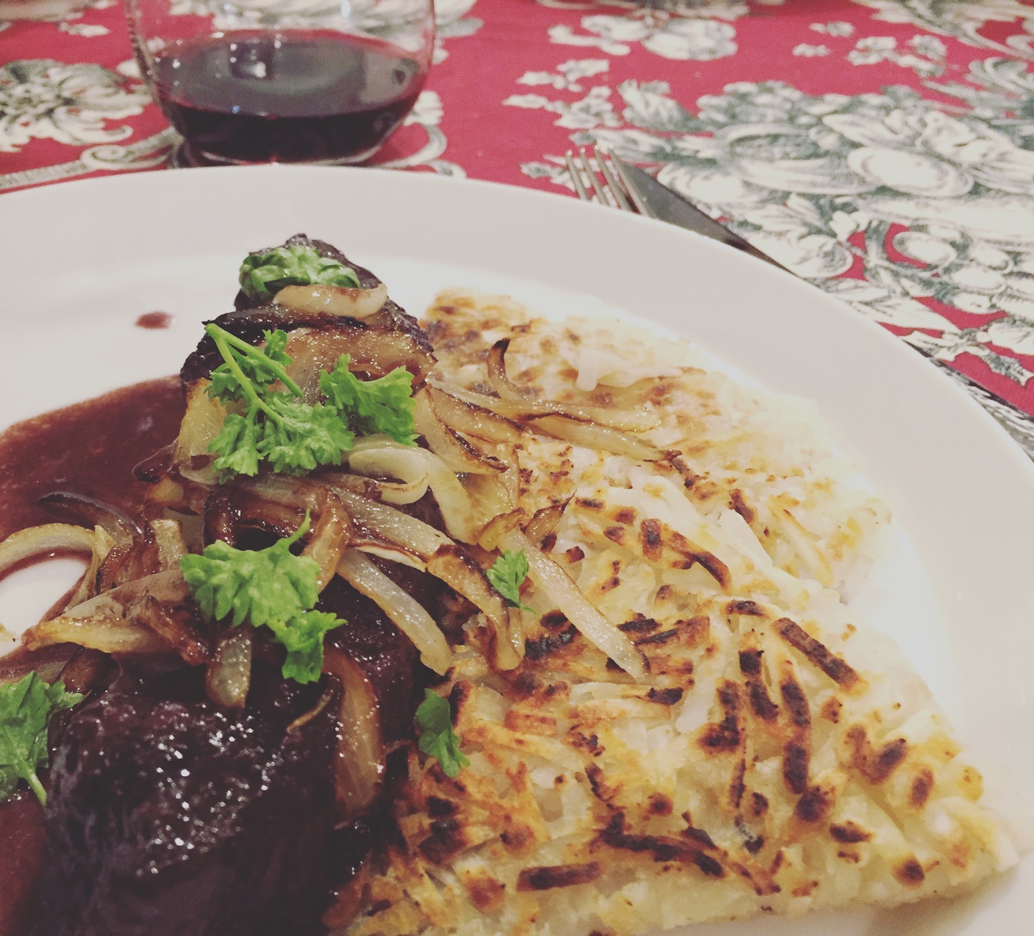 red wine braised short ribs with rosti potatoes