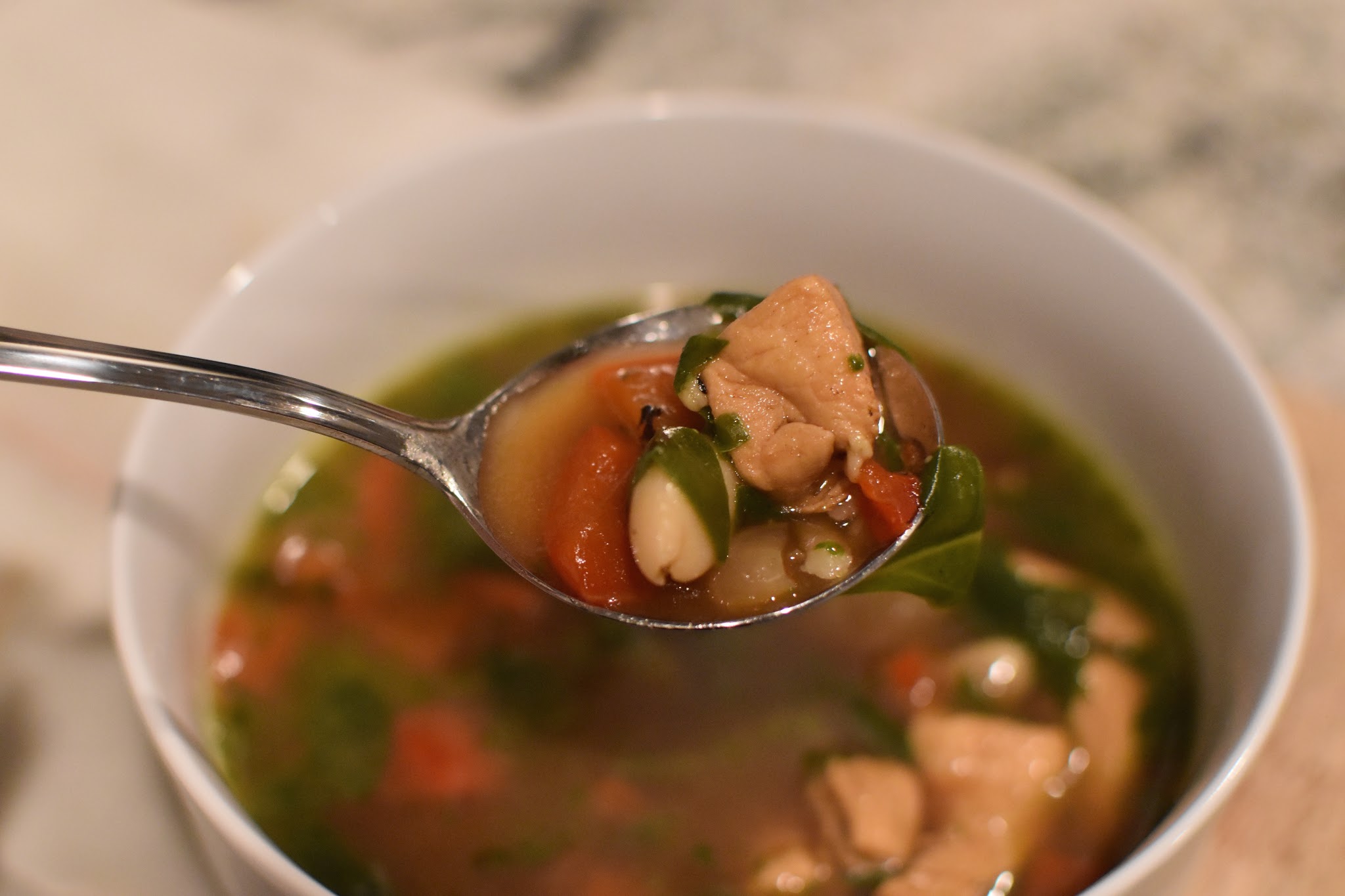 chicken & spinach soup with fresh pesto