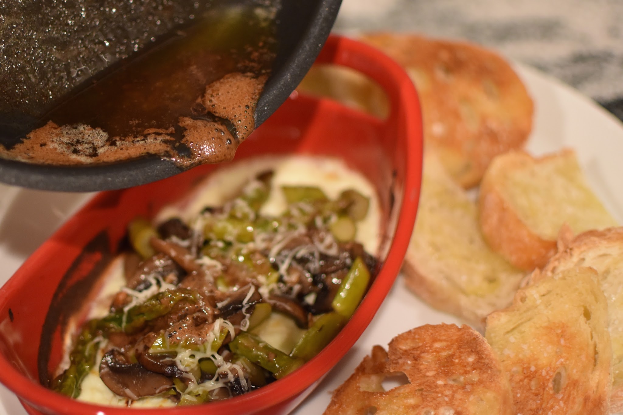 baked ricotta with mushroom asparagus confit and balsamic brown butter