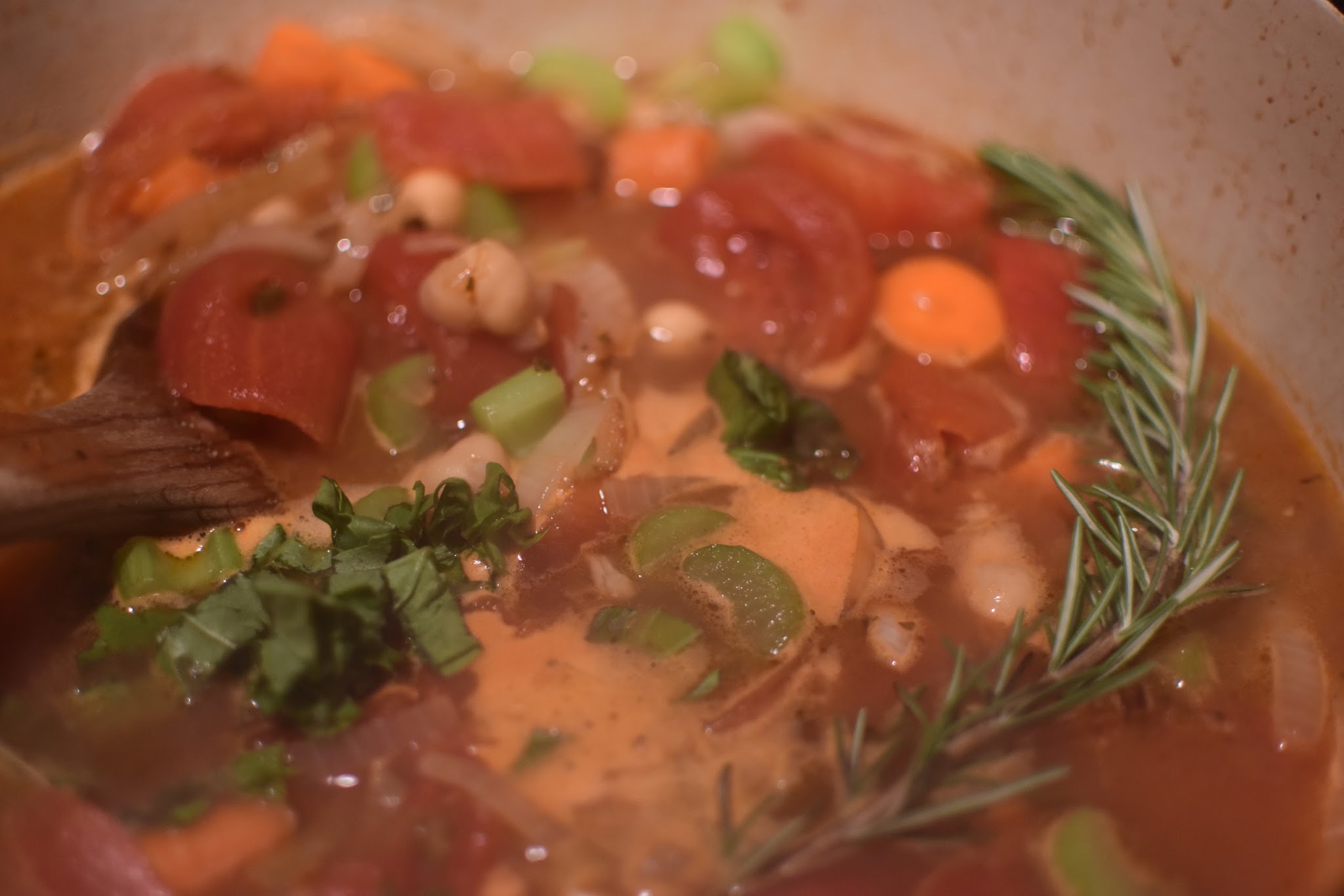 chickpea tomato soup with rosemary