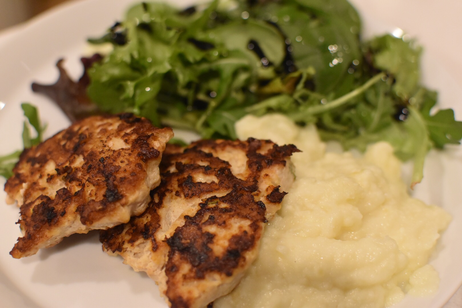 Rosemary Lemon Chicken Patties & Parmesan Cauliflower Mash