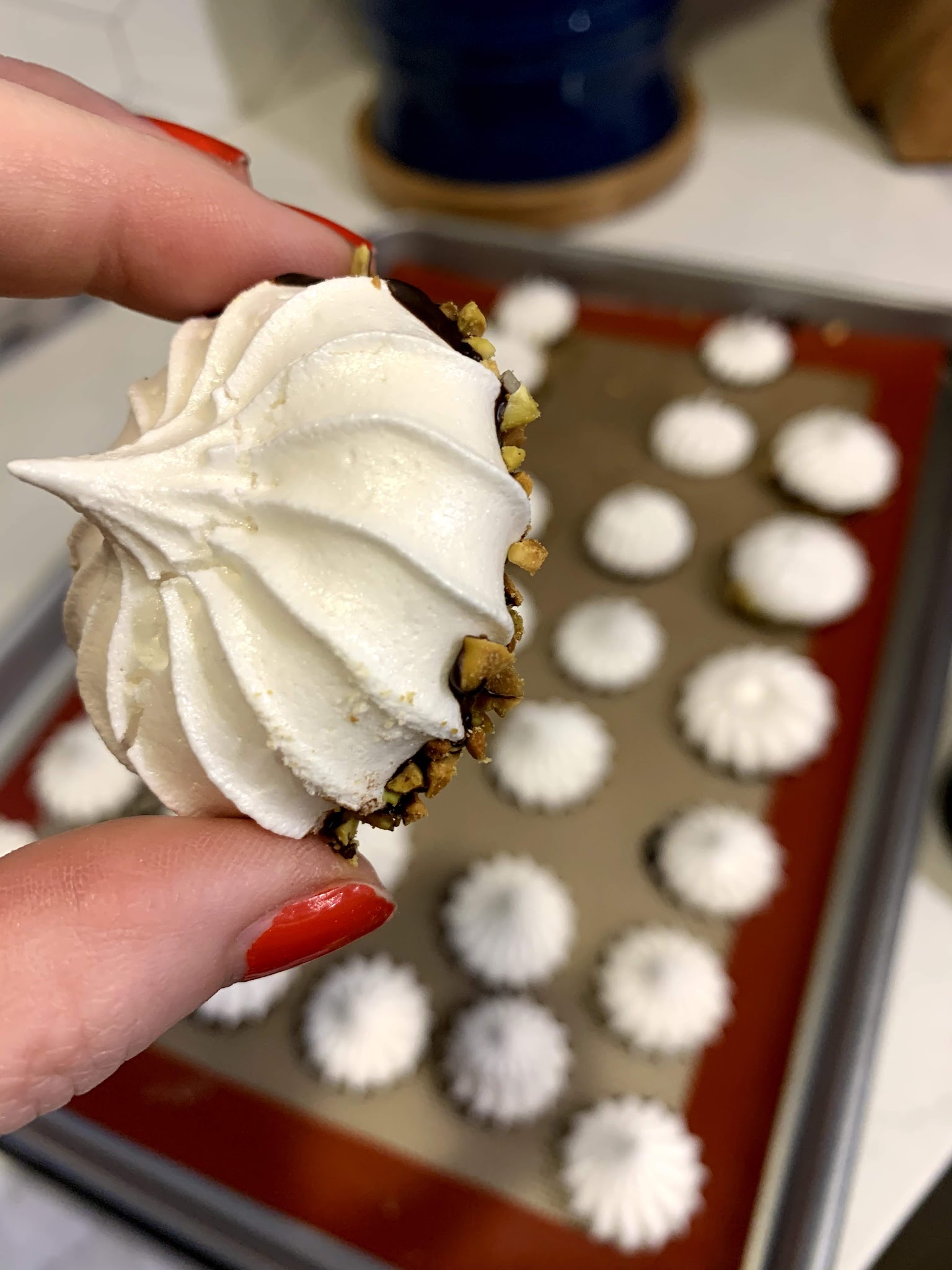 Chocolate dipped merengues